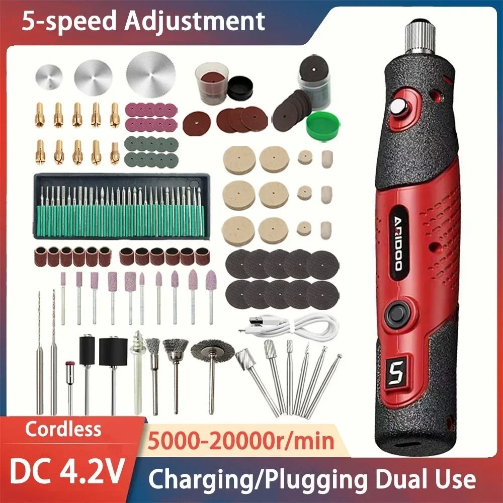 5000-20000r 4.2V Engraver Electric Drill Mini Grinder Engraving Pen Drilling Machine Cordless Rechargeable Micro Rotary Tool Kit