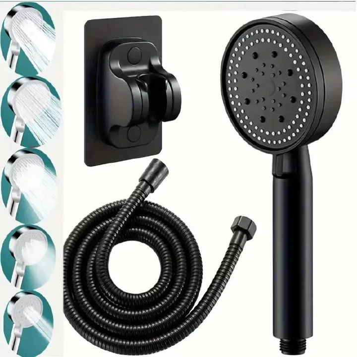 High Pressure Shower Head 5 Modes Adjustable Showerheads with Hose Water Saving One-Key Stop Spray Nozzle Bathroom Accessories