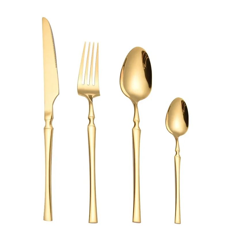 24pcs Gold Dinnerware Set Stainless Steel Steak Knife Fork Coffee Spoon Teaspoon  Flatware Sets Dishwasher Safe Kitchen Tableware