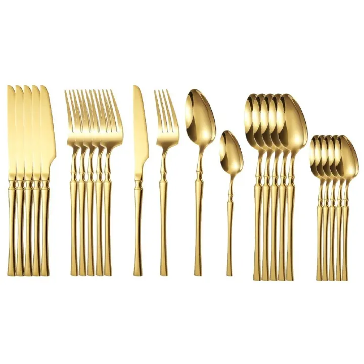 24pcs Gold Dinnerware Set Stainless Steel Steak Knife Fork Coffee Spoon Teaspoon  Flatware Sets Dishwasher Safe Kitchen Tableware