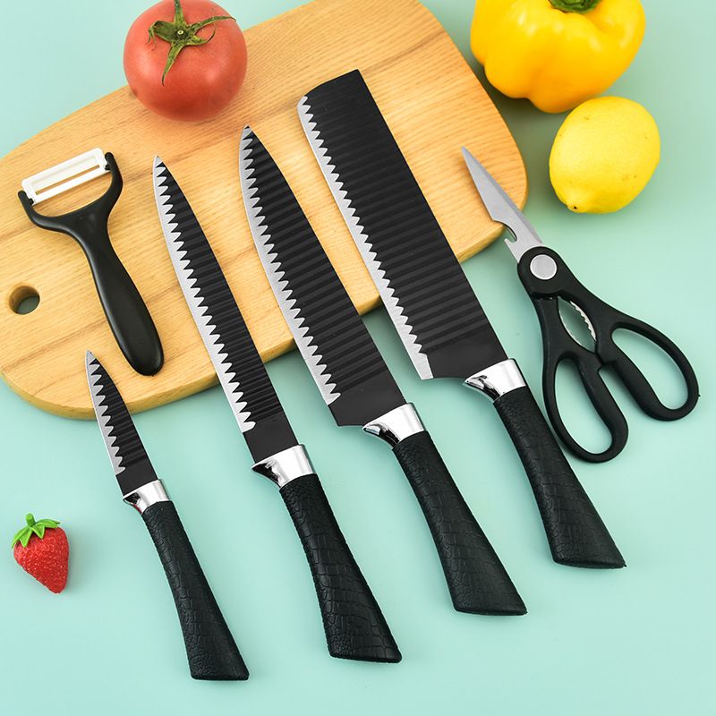 6Pcs/Sets  Knife Sets 1.2mm Thickness Kitchen Knives Cutters Kitchen Scissors Stainless Steel Knives Multifunctional Cutter Meat Vegetables Fruit Cutters