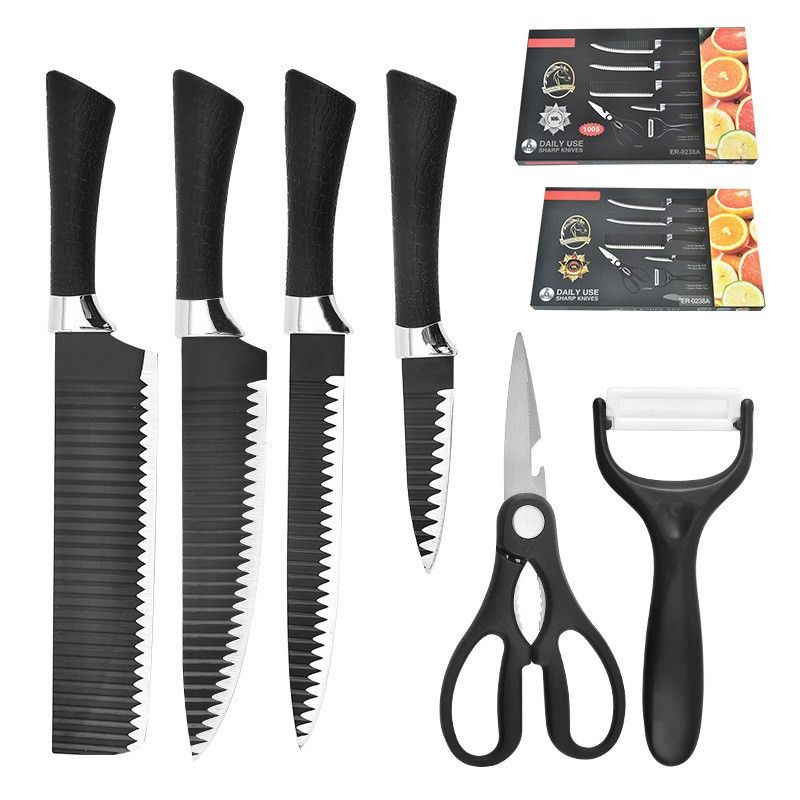 6Pcs/Sets  Knife Sets 1.2mm Thickness Kitchen Knives Cutters Kitchen Scissors Stainless Steel Knives Multifunctional Cutter Meat Vegetables Fruit Cutters