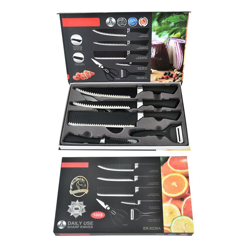 6Pcs/Sets  Knife Sets 1.2mm Thickness Kitchen Knives Cutters Kitchen Scissors Stainless Steel Knives Multifunctional Cutter Meat Vegetables Fruit Cutters