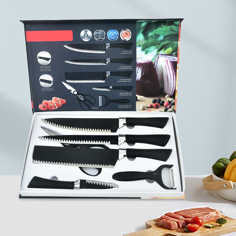 6Pcs/Sets  Knife Sets 1.2mm Thickness Kitchen Knives Cutters Kitchen Scissors Stainless Steel Knives Multifunctional Cutter Meat Vegetables Fruit Cutters