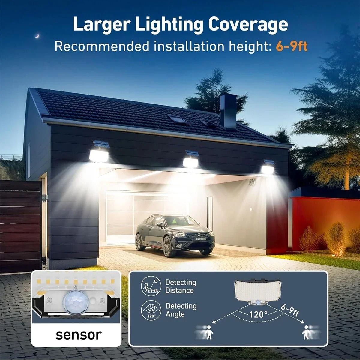 216LEDS Solar Light Outdoor Waterproof With Motion Sensor Floodlight Remote Control 3 Modes For Porch Patio Garage Backyard