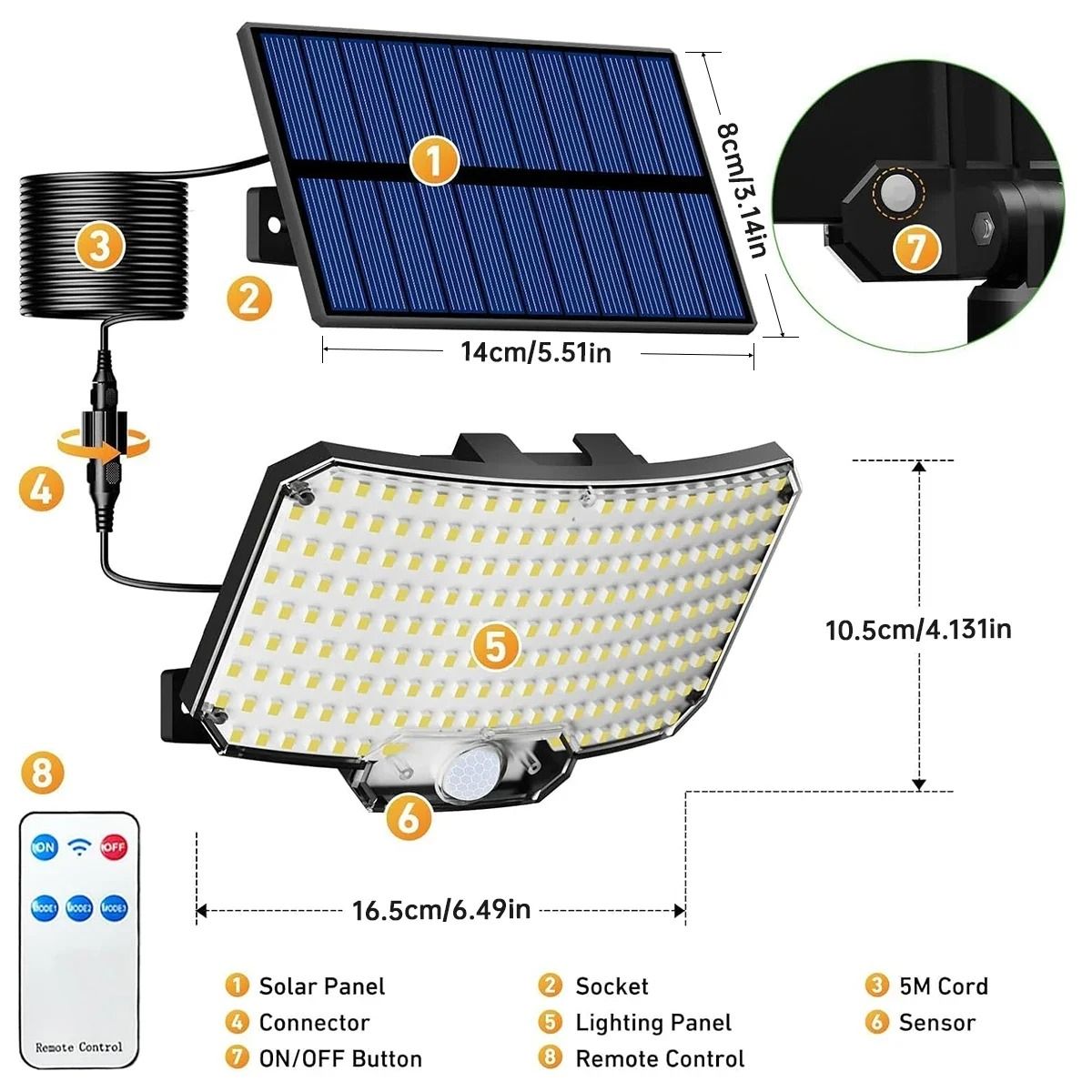 216LEDS Solar Light Outdoor Waterproof With Motion Sensor Floodlight Remote Control 3 Modes For Porch Patio Garage Backyard