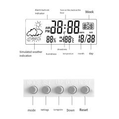 LCD Desktop Alarm Clock Transparent Calendar Weather Indoor Home Thermometers Digital Temperature Humidity Display Home Appliance Smart Life