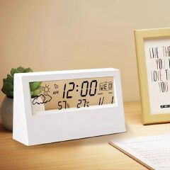 LCD Desktop Alarm Clock Transparent Calendar Weather Indoor Home Thermometers Digital Temperature Humidity Display Home Appliance Smart Life