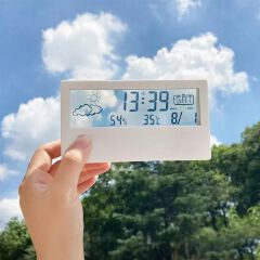 LCD Desktop Alarm Clock Transparent Calendar Weather Indoor Home Thermometers Digital Temperature Humidity Display Home Appliance Smart Life
