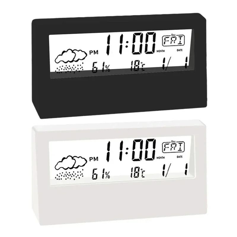 LCD Desktop Alarm Clock Transparent Calendar Weather Indoor Home Thermometers Digital Temperature Humidity Display Home Appliance Smart Life