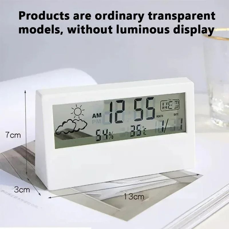 LCD Desktop Alarm Clock Transparent Calendar Weather Indoor Home Thermometers Digital Temperature Humidity Display Home Appliance Smart Life