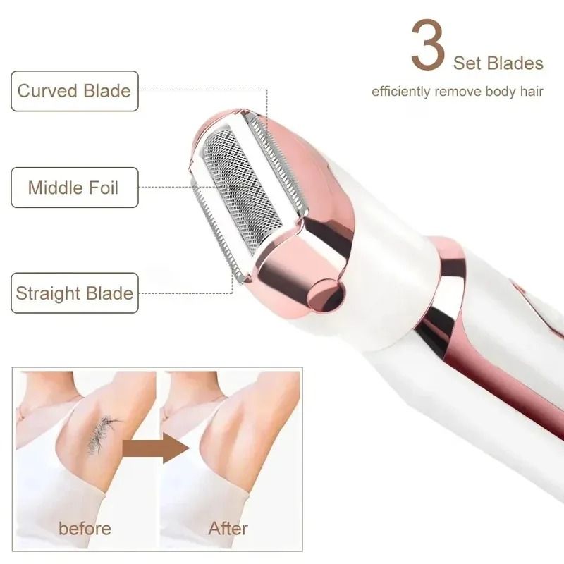 4 in 1 Electric Razor for Women Full Body Hair Trimmer Arm Armpit Private Hair Removal Instrume Lady Shaver Body Hair Removal Epilator Painless Cordless Trimmer Razor Gifts For Women
