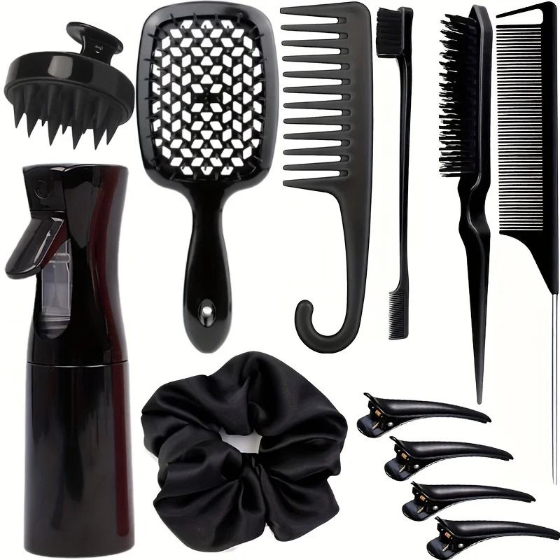 New 10Pcs Black Professional Combs Hairdressing New Tail Comb Carbon Anti Static Comb Hair Cutting Comb Free Storage Bag