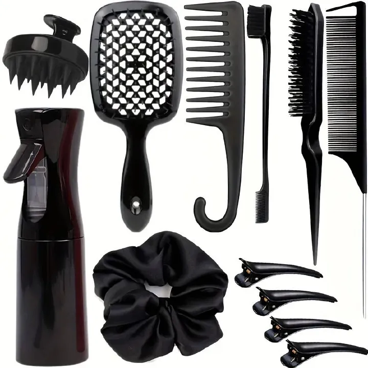 New 10Pcs Black Professional Combs Hairdressing New Tail Comb Carbon Anti Static Comb Hair Cutting Comb Free Storage Bag