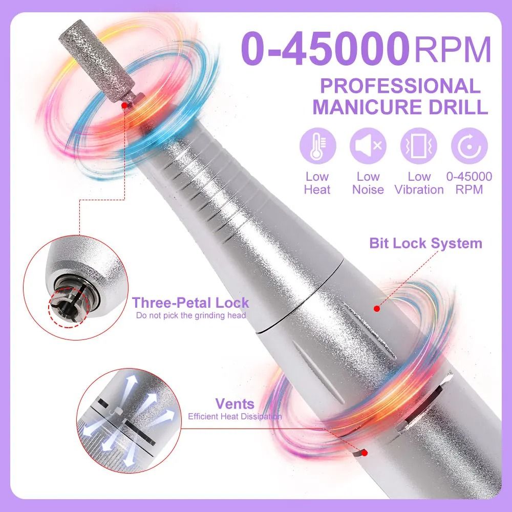 45000 RPM Electric Nail Drill Machine Rechargeable Nails Electric File For Acrylic Gel Removing & Polishing Gel for Home/Salon Nail Care Tool Manicure Pedicure  Nail Art Equipment