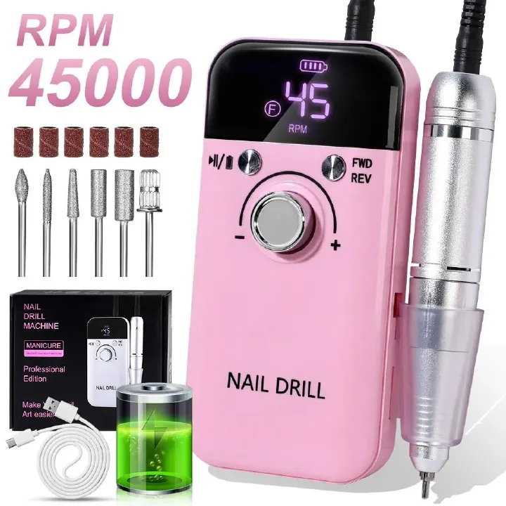 45000 RPM Electric Nail Drill Machine Rechargeable Nails Electric File For Acrylic Gel Removing & Polishing Gel for Home/Salon Nail Care Tool Manicure Pedicure  Nail Art Equipment