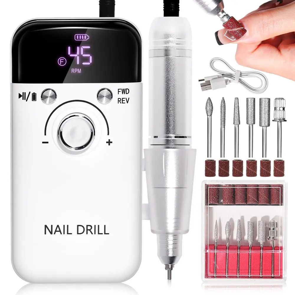 45000 RPM Electric Nail Drill Machine Rechargeable Nails Electric File For Acrylic Gel Removing & Polishing Gel for Home/Salon Nail Care Tool Manicure Pedicure  Nail Art Equipment