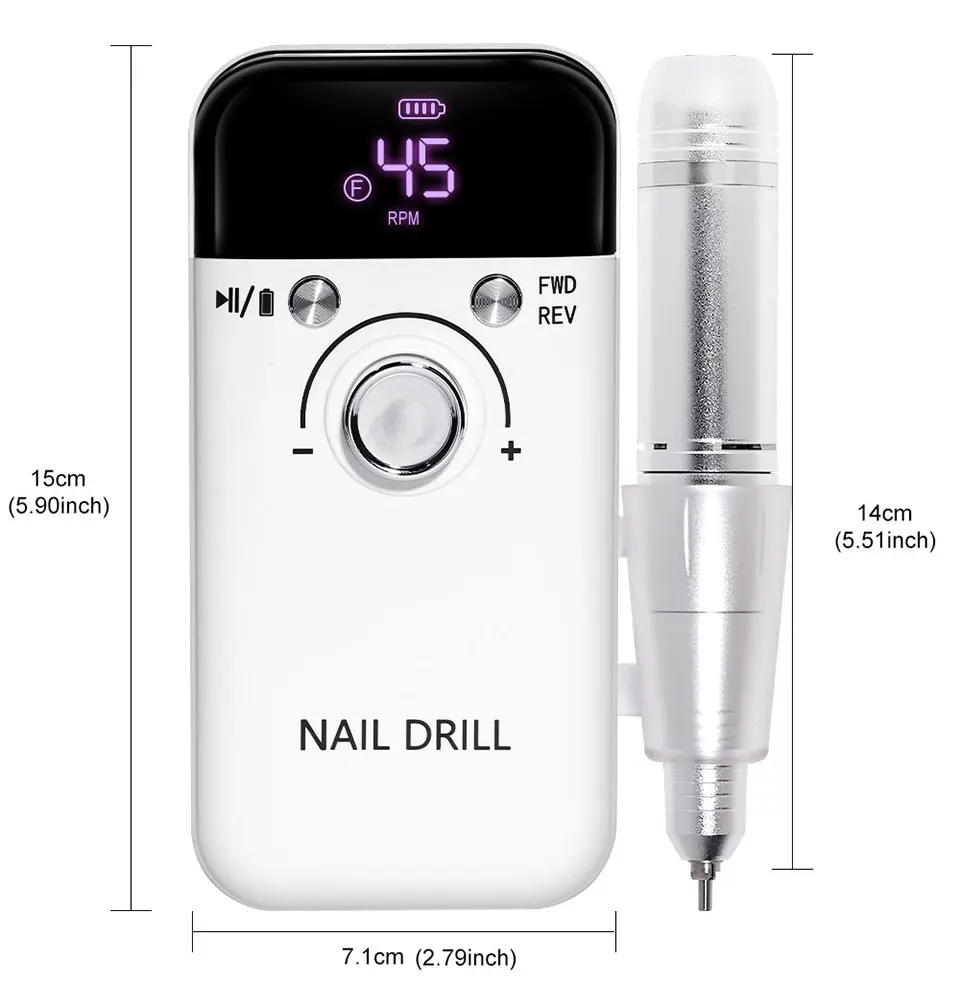 45000 RPM Electric Nail Drill Machine Rechargeable Nails Electric File For Acrylic Gel Removing & Polishing Gel for Home/Salon Nail Care Tool Manicure Pedicure  Nail Art Equipment