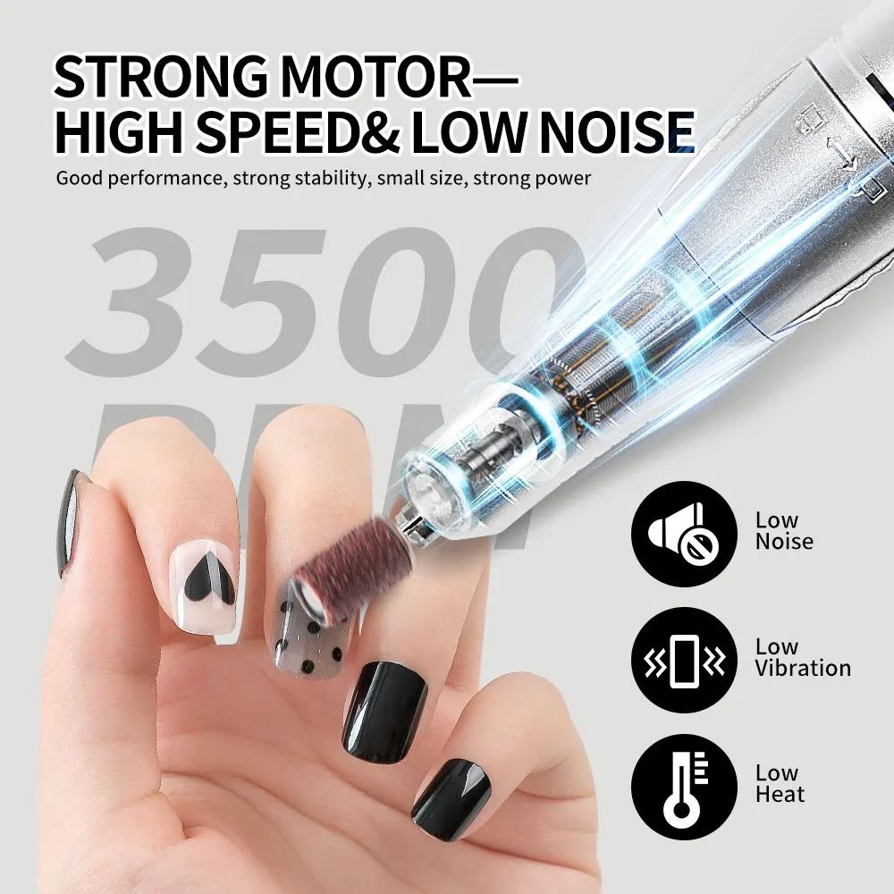 Professional Electric Nail Drill Manicure Grinder Machine 35000RPM Nail File Polishing Grinding Machine 65W Nail Milling Cutter Nail Art Tools