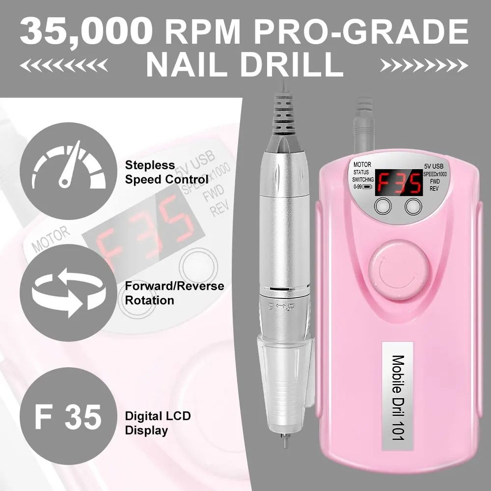 Professional Electric Nail Drill Manicure Grinder Machine 35000RPM Nail File Polishing Grinding Machine 65W Nail Milling Cutter Nail Art Tools