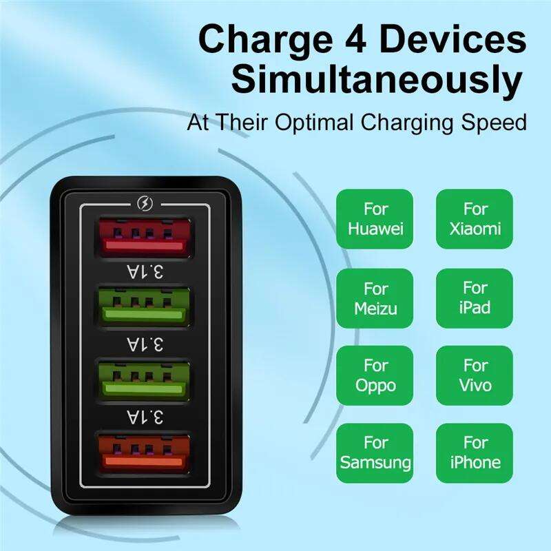 UK Plug 4 USB Ports Chargers Universal Power Adapter Wall Travel Fast Charger