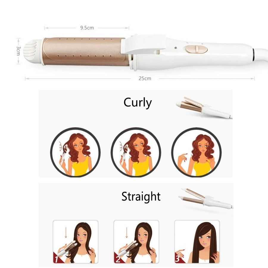 2 In 1 Curling Iron Hair Straightener+Metal Hair Clips+UK Standard Plug