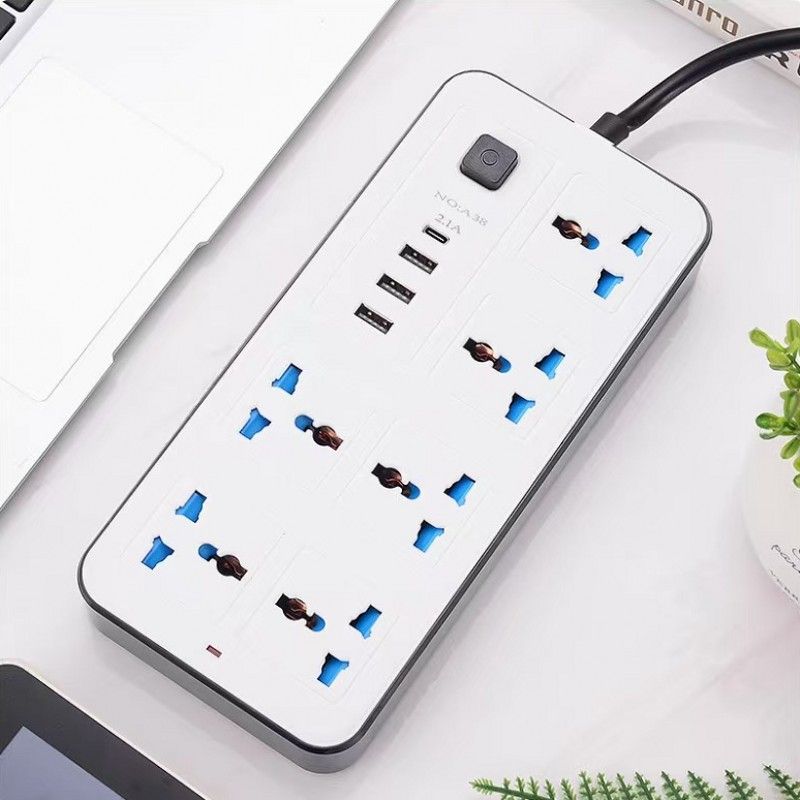 6 Way Electric Socket+4 USB Extension Power Strip 10A Fast Charging UK Standards