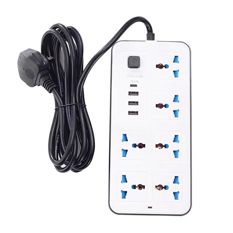 6 Way Electric Socket+4 USB Extension Power Strip 10A Fast Charging UK Standards