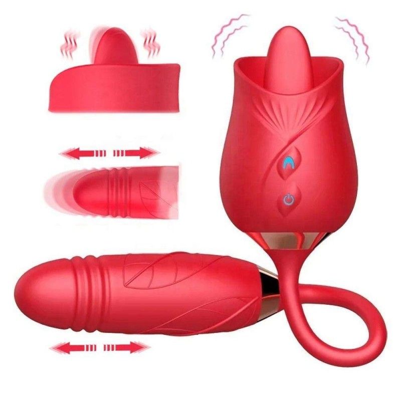 Rotating Tongue Vibrator Thrusting G Spot Dildo Clitoral Stimulation Sex Toys