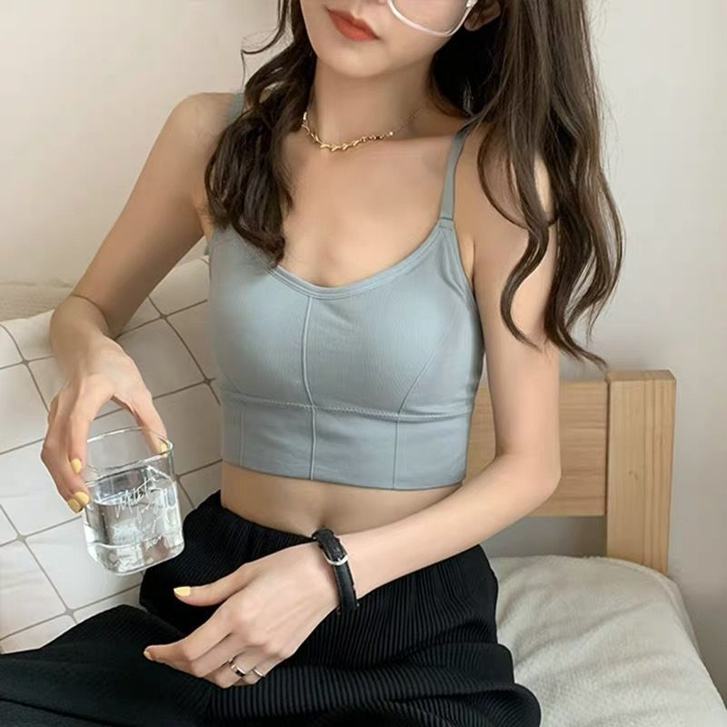 Women's Spaghetti Strap Sports Bras  Quick-Dry Padded Wirefree Workout Crop Cute Tank Tops Camisole Yoga Fitness Running Gym