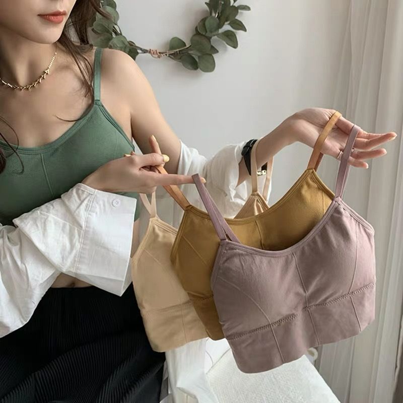 Women's Spaghetti Strap Sports Bras  Quick-Dry Padded Wirefree Workout Crop Cute Tank Tops Camisole Yoga Fitness Running Gym