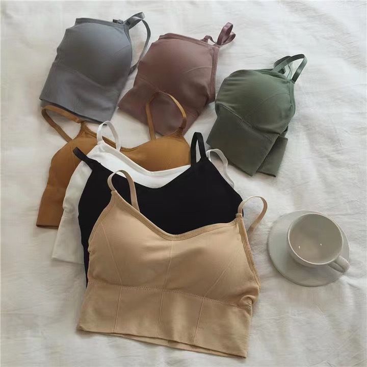 Women's Spaghetti Strap Sports Bras  Quick-Dry Padded Wirefree Workout Crop Cute Tank Tops Camisole Yoga Fitness Running Gym