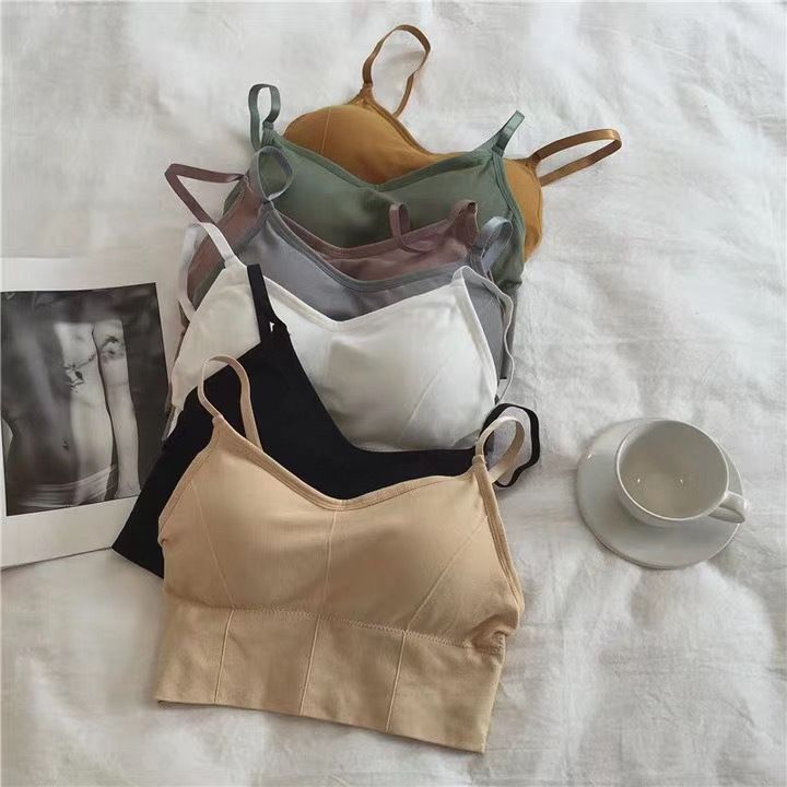 Women's Spaghetti Strap Sports Bras  Quick-Dry Padded Wirefree Workout Crop Cute Tank Tops Camisole Yoga Fitness Running Gym