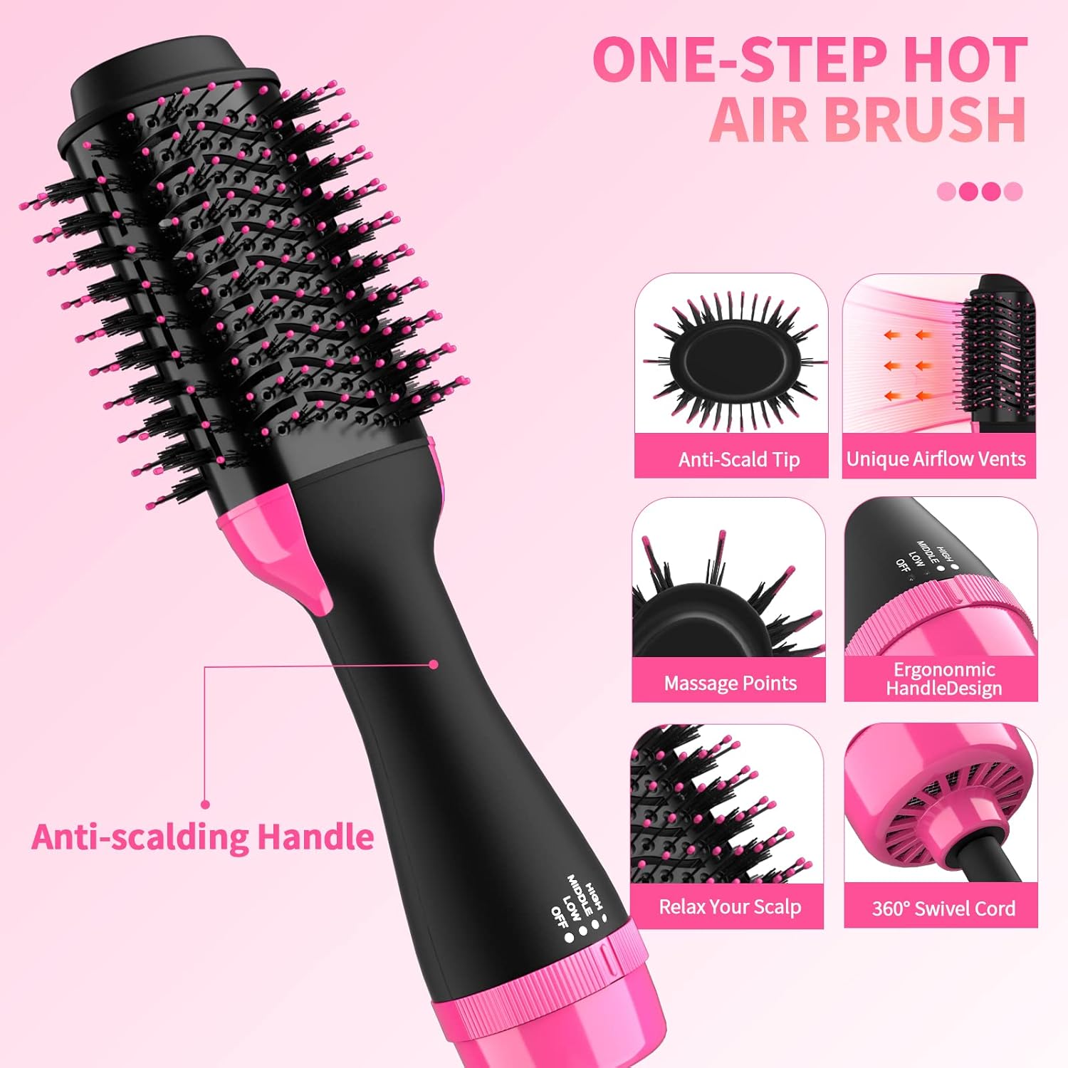 Hair Styling with 4-in-1 Hot Air Comb, Hair Dryer Brush, Blow Dryer, Hair Straightener Oval Barrel for All Hair Types
