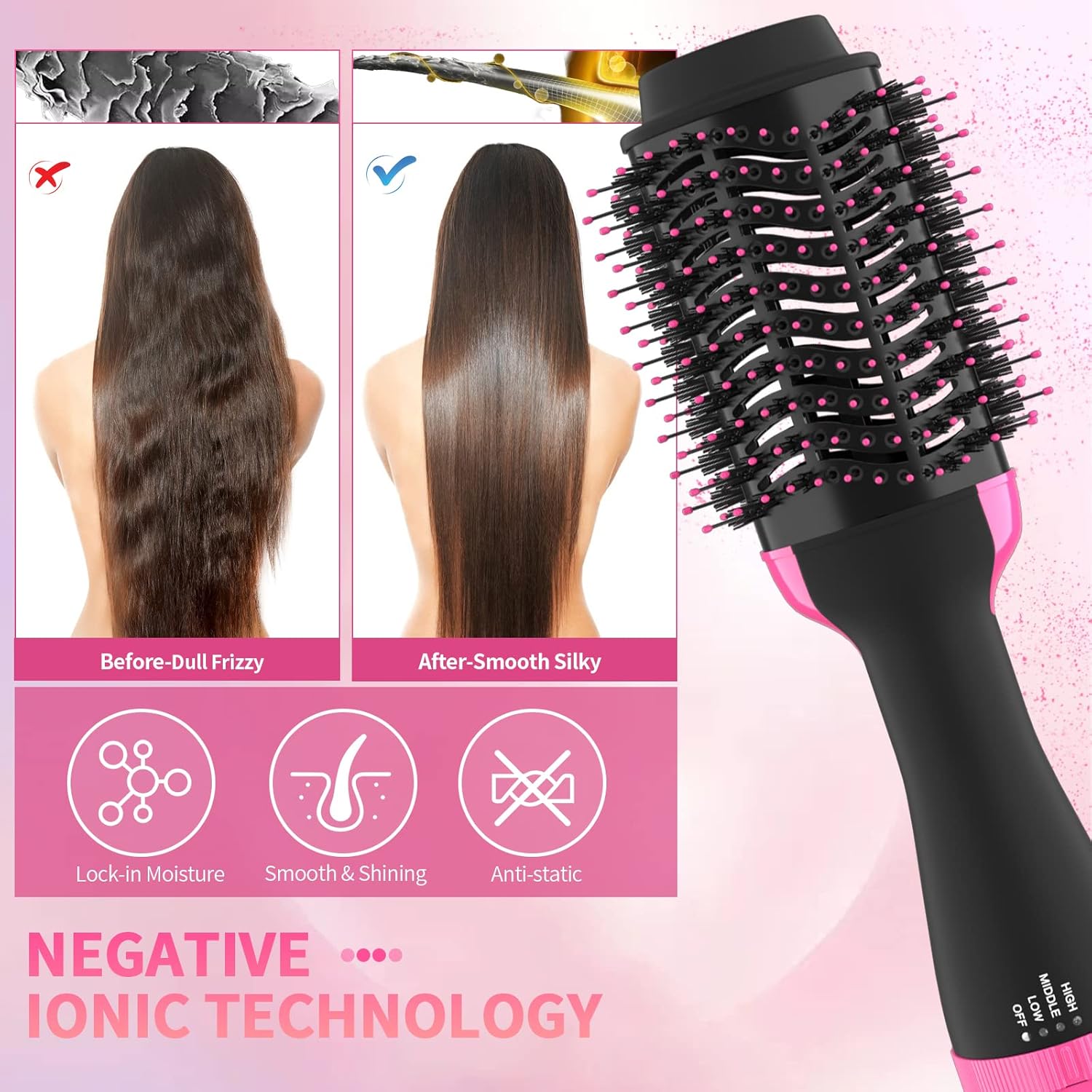 Hair Styling with 4-in-1 Hot Air Comb, Hair Dryer Brush, Blow Dryer, Hair Straightener Oval Barrel for All Hair Types