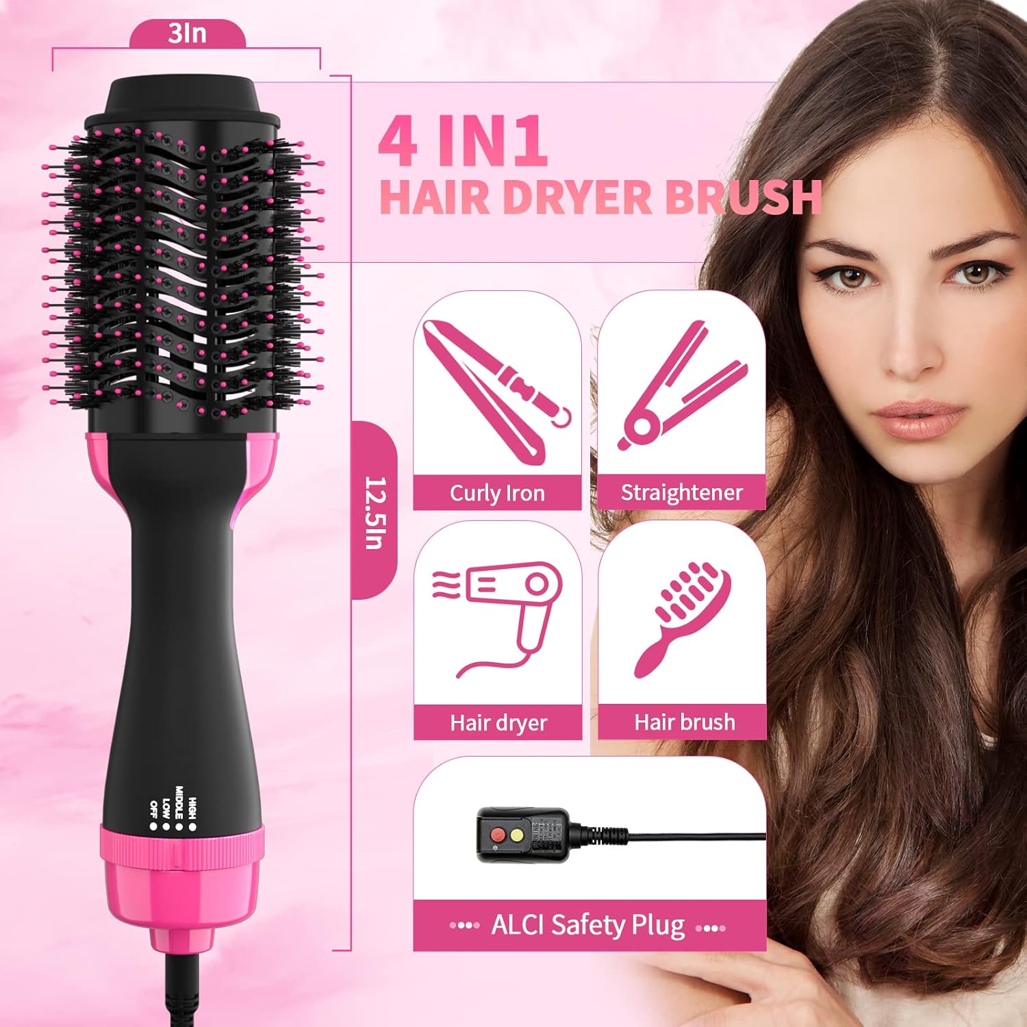 Hair Styling with 4-in-1 Hot Air Comb, Hair Dryer Brush, Blow Dryer, Hair Straightener Oval Barrel for All Hair Types