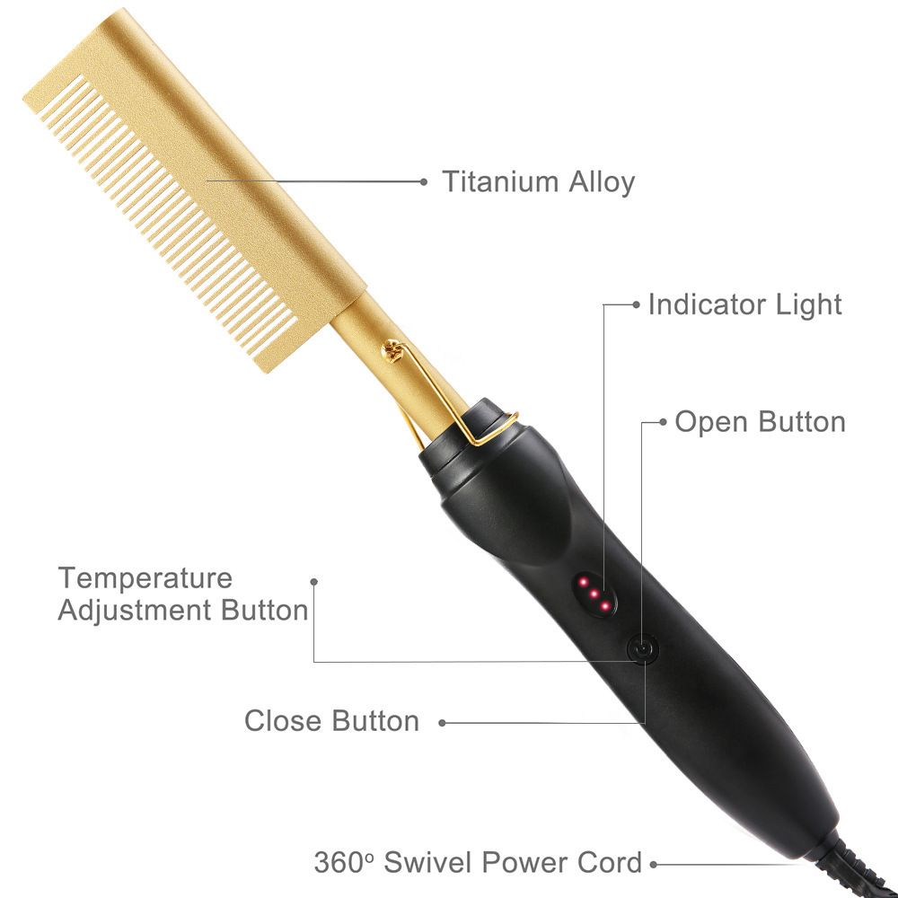 3 In1 Electric Hot Comb Hair Straightener - Heat Pressing Combs, Ceramic Hair Straightening Comb, Curling Iron for Natural Black Hair Men Beard or Holiday Gift