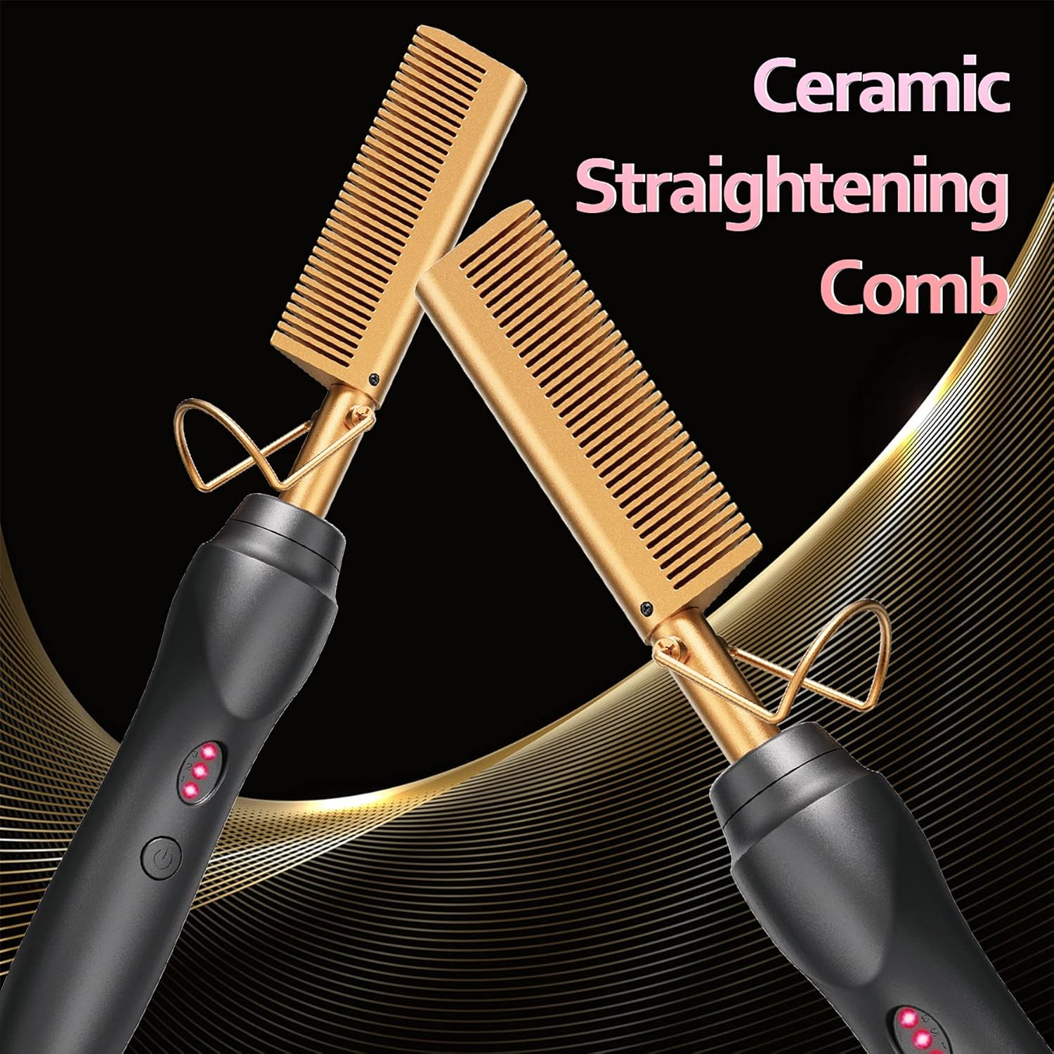 3 In1 Electric Hot Comb Hair Straightener - Heat Pressing Combs, Ceramic Hair Straightening Comb, Curling Iron for Natural Black Hair Men Beard or Holiday Gift