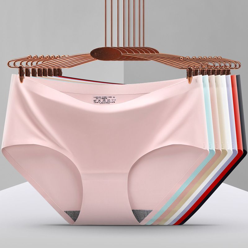 4pcs Women's Seamless Briefs Comfort Ice Silk Underwear Multipack Mid Waist Laser Cut No Show Panties
