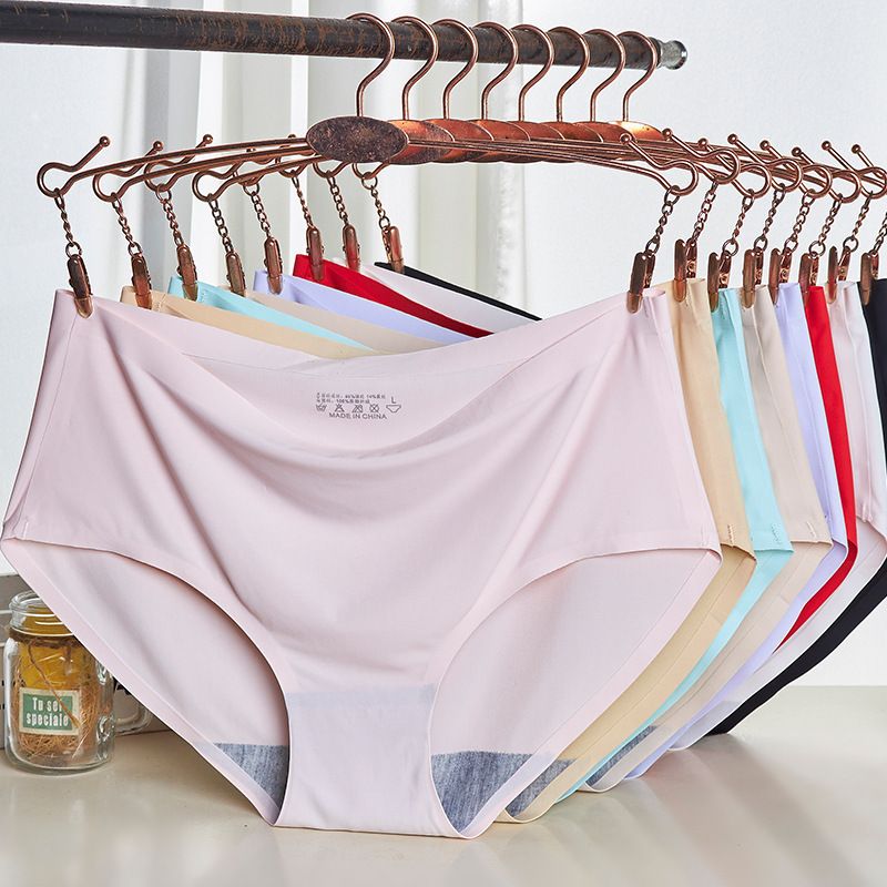 4pcs Women's Seamless Briefs Comfort Ice Silk Underwear Multipack Mid Waist Laser Cut No Show Panties