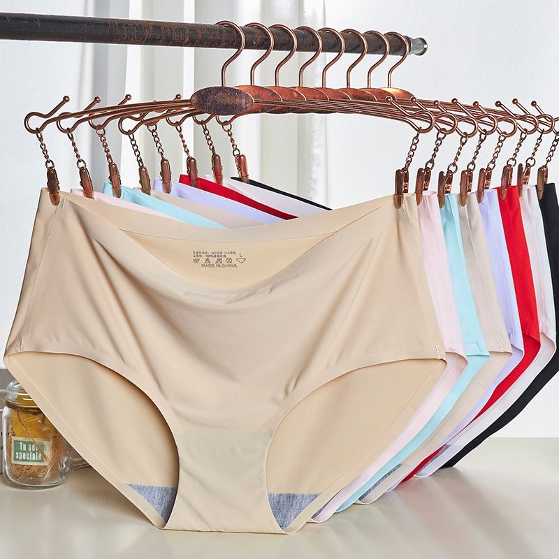 4pcs Women's Seamless Briefs Comfort Ice Silk Underwear Multipack Mid Waist Laser Cut No Show Panties