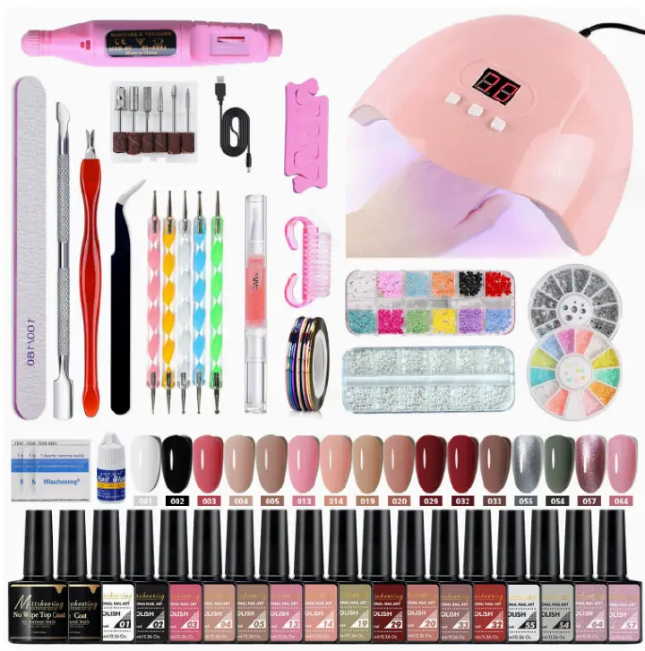 Gel Nail Polish Kit with U V Light and Drill Starter Kit 16 Colors Gel Nail Polish  Poly Nail Gel Kit Base Top Coat Kit Nail Stickers Professional Gel Manicure Kit with Everything Gift for Women