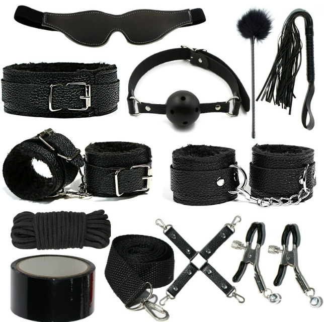 10 pcs BDSM Bondage Restraints Couples Sex Toys, Sex Toys Wrist to Thigh Ankle Cuffs BDSM Kit Removable, BDSM Toys Ball Gag Blindfold Sex Restraints, Adult Sex Toy for Women Coupl
