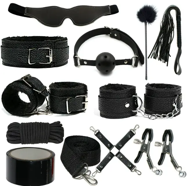 10 pcs BDSM Bondage Restraints Couples Sex Toys, Sex Toys Wrist to Thigh Ankle Cuffs BDSM Kit Removable, BDSM Toys Ball Gag Blindfold Sex Restraints, Adult Sex Toy for Women Coupl