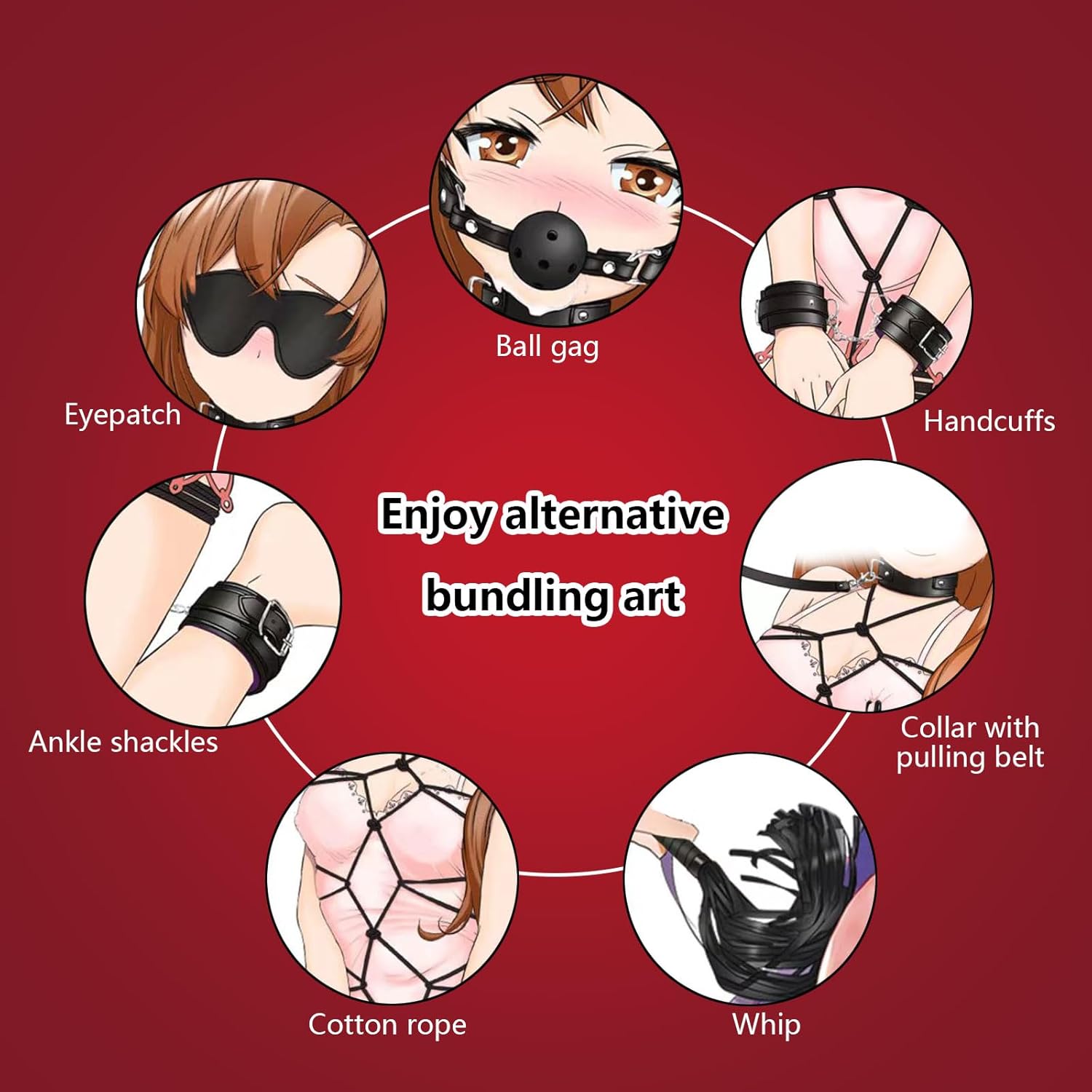 10 pcs BDSM Bondage Restraints Couples Sex Toys, Sex Toys Wrist to Thigh Ankle Cuffs BDSM Kit Removable, BDSM Toys Ball Gag Blindfold Sex Restraints, Adult Sex Toy for Women Coupl