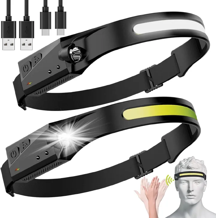 1pcs LED Headlamp Rechargeable Flashlight for Adults, 230 Wide Beam Headlight, Motion Sensor Head Lamp, Adjustable Headband Outdoor Waterproof Head Light for Running, Camping, H