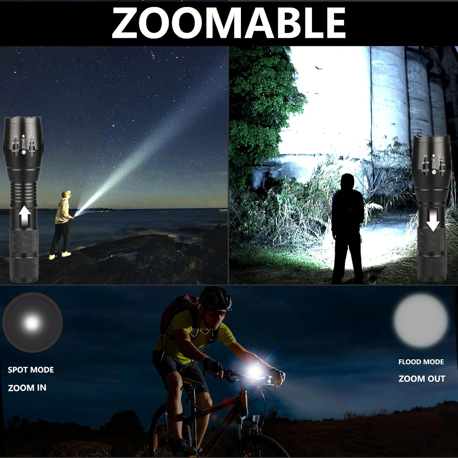 LED Emergency Handheld Flashlight with Adjustable Focus, Water Resistant, 5 Modes, Best Tactical Flashlight for Emergency, Camping and Fishing