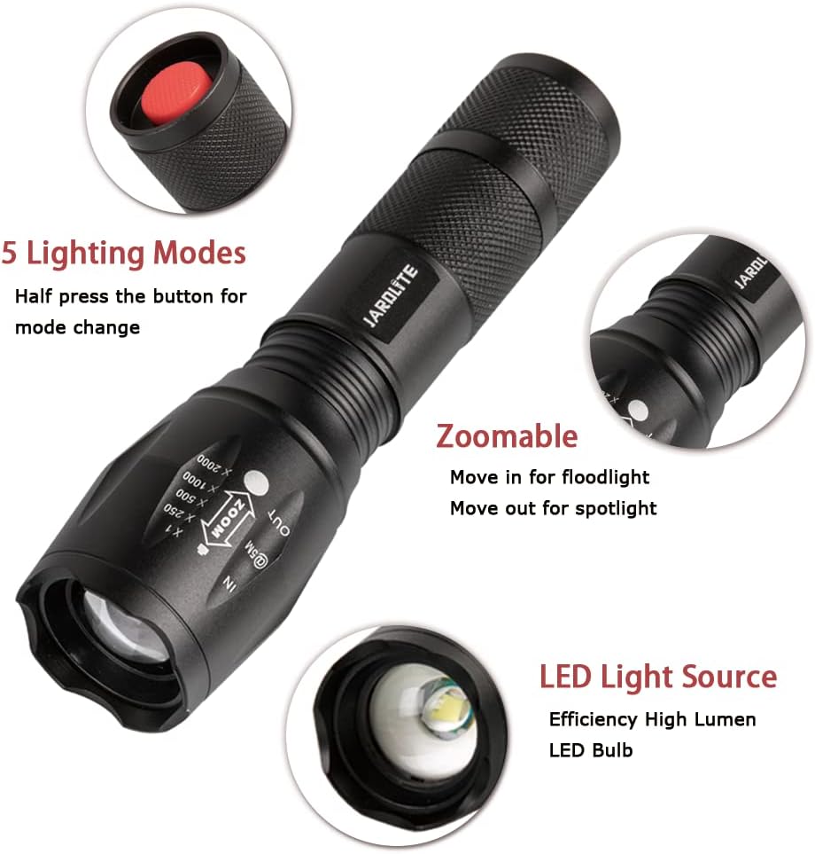 LED Emergency Handheld Flashlight with Adjustable Focus, Water Resistant, 5 Modes, Best Tactical Flashlight for Emergency, Camping and Fishing