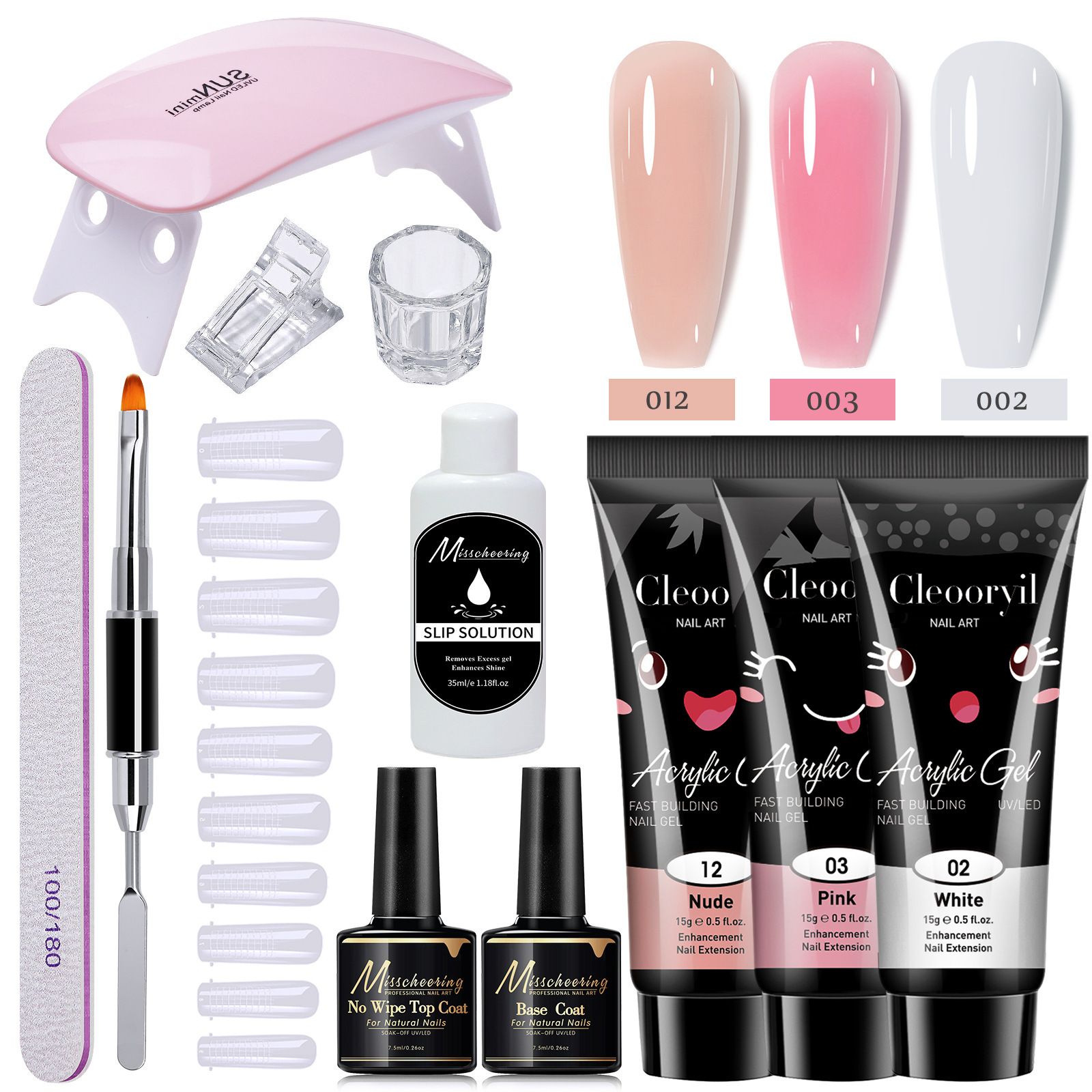 12pcs Poly Extension Gel Manicure Kit Poly Gel With Mini Nail Lamp Basic Coat Poly Gel Nail Art Kits for Starter Basic Coat Poly Gel Nail Art Kits for Starter  for Beginners Clear Pink White Nail Art