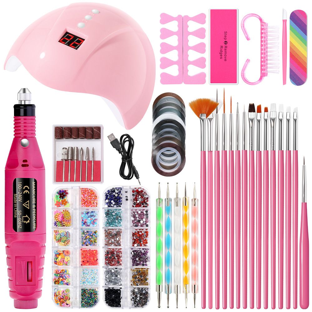 Nail Art Care Set + Acrylic Powder Nail Dryer + LED LAMP Manicure DIY Brush Nail Kit